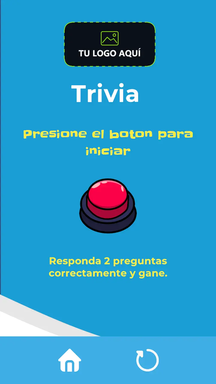 Menú de la trivia con un marcador para el logo del cliente y los colores de la marca